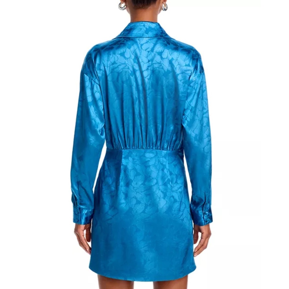 Aqua Blue Floral Print Long Sleeve Mini Dress Shirt Dress XS - Picture 2 of 10